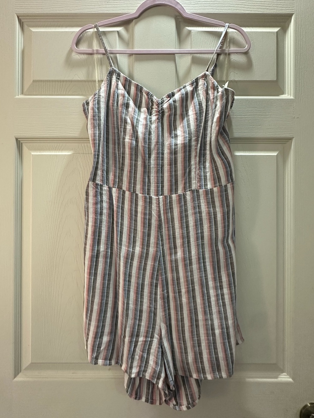 Aeropostale Striped Spaghetti Strap Romper in Pink, Blue, Gray